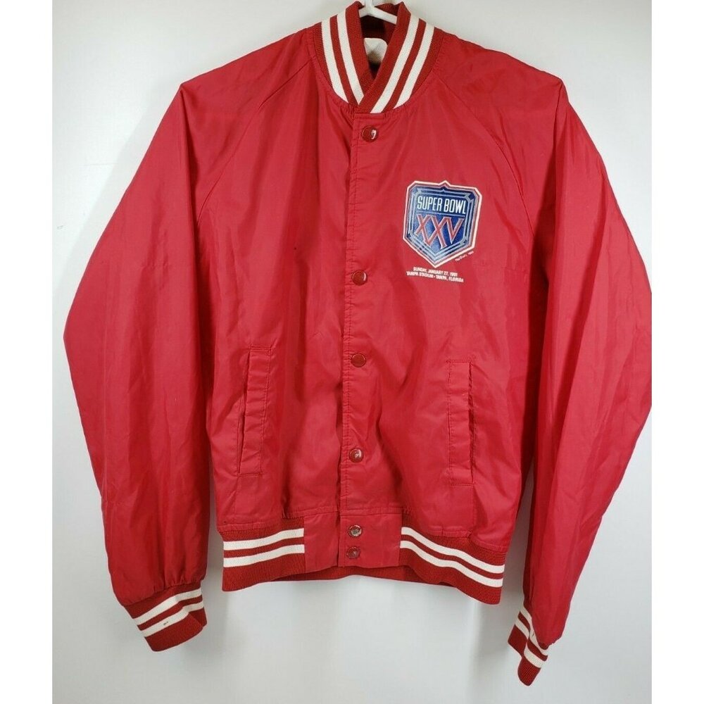 Vintage Super Bowl XXV Tampa Red Jacket Locker Line 1989 Youth 18 20 Made in USA